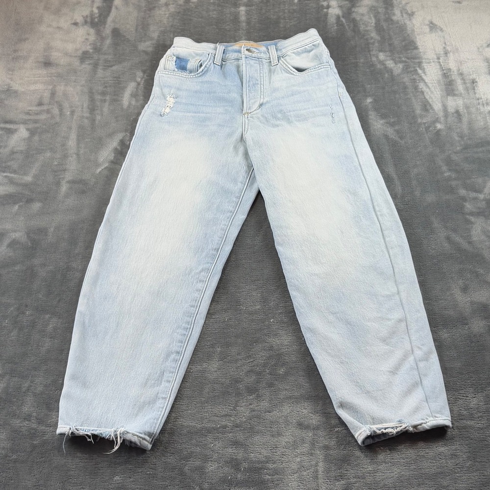 Joes Jeans The Stellie High Rise Barrel Leg Distressed Light Wash Denim 25